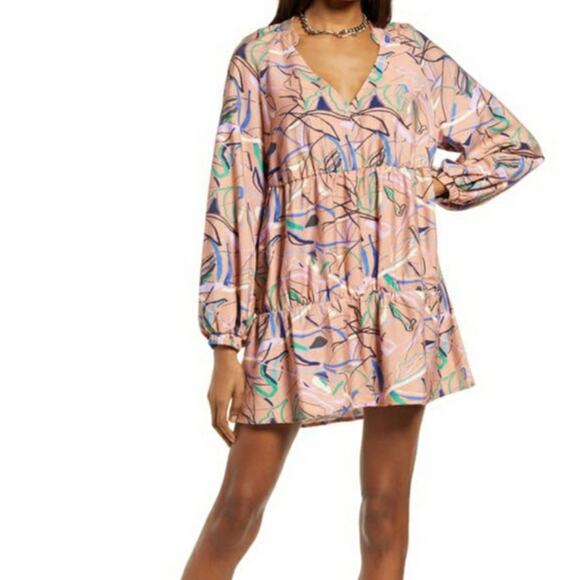 Open Edit Abstract Print Tiered Dress Size S Small - Picture 10 of 10